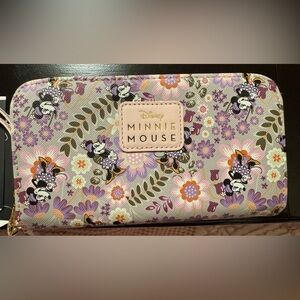 Disney Minnie Mouse Floral Zip Around Wallet Wristlet, Bioworld, NWT
